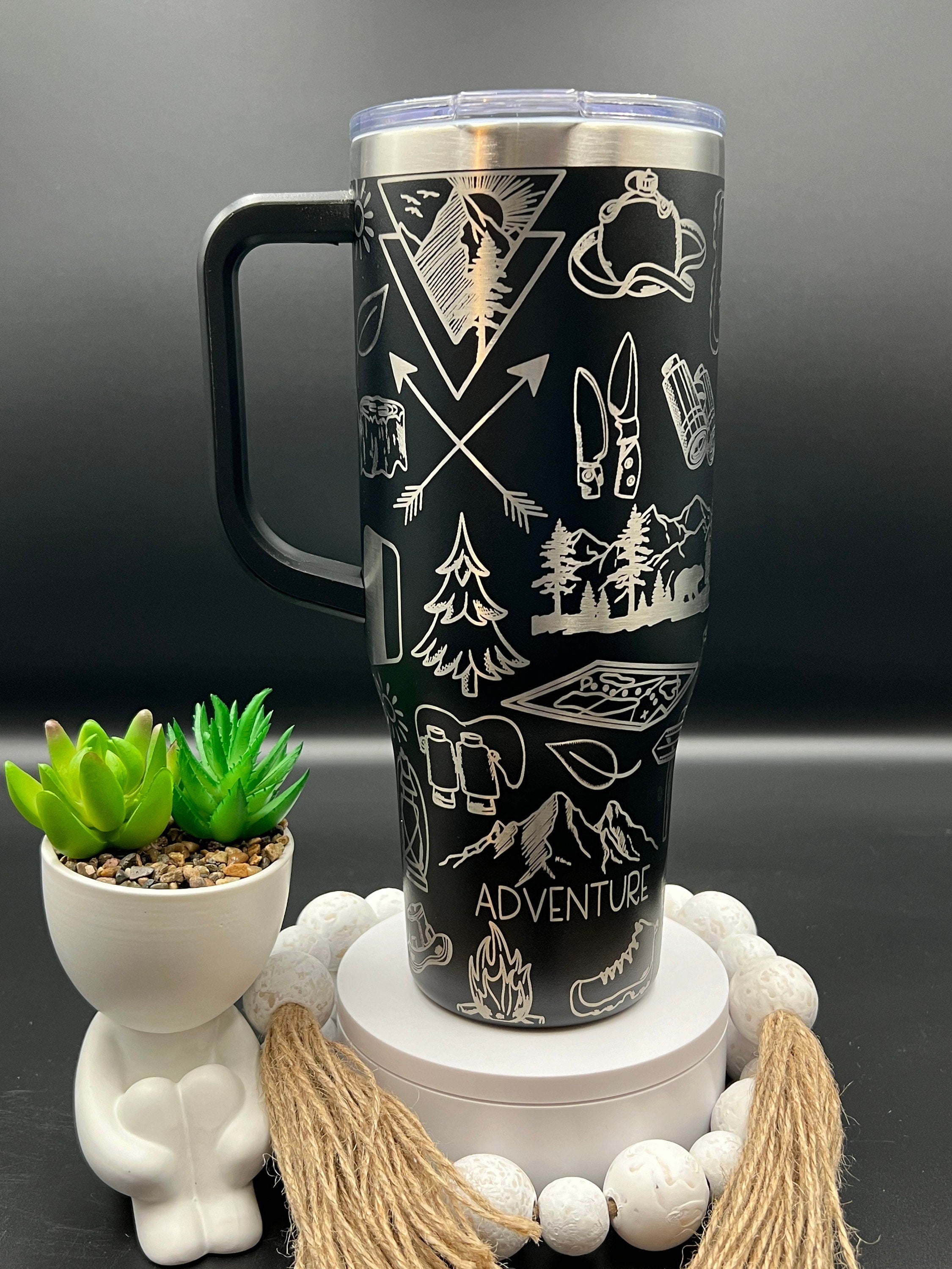 Hiking Doodles Tumbler Wrap SVG | 40oz Laser Engraving File | Rotary Ready Digital Design | Outdoor Nature SVG