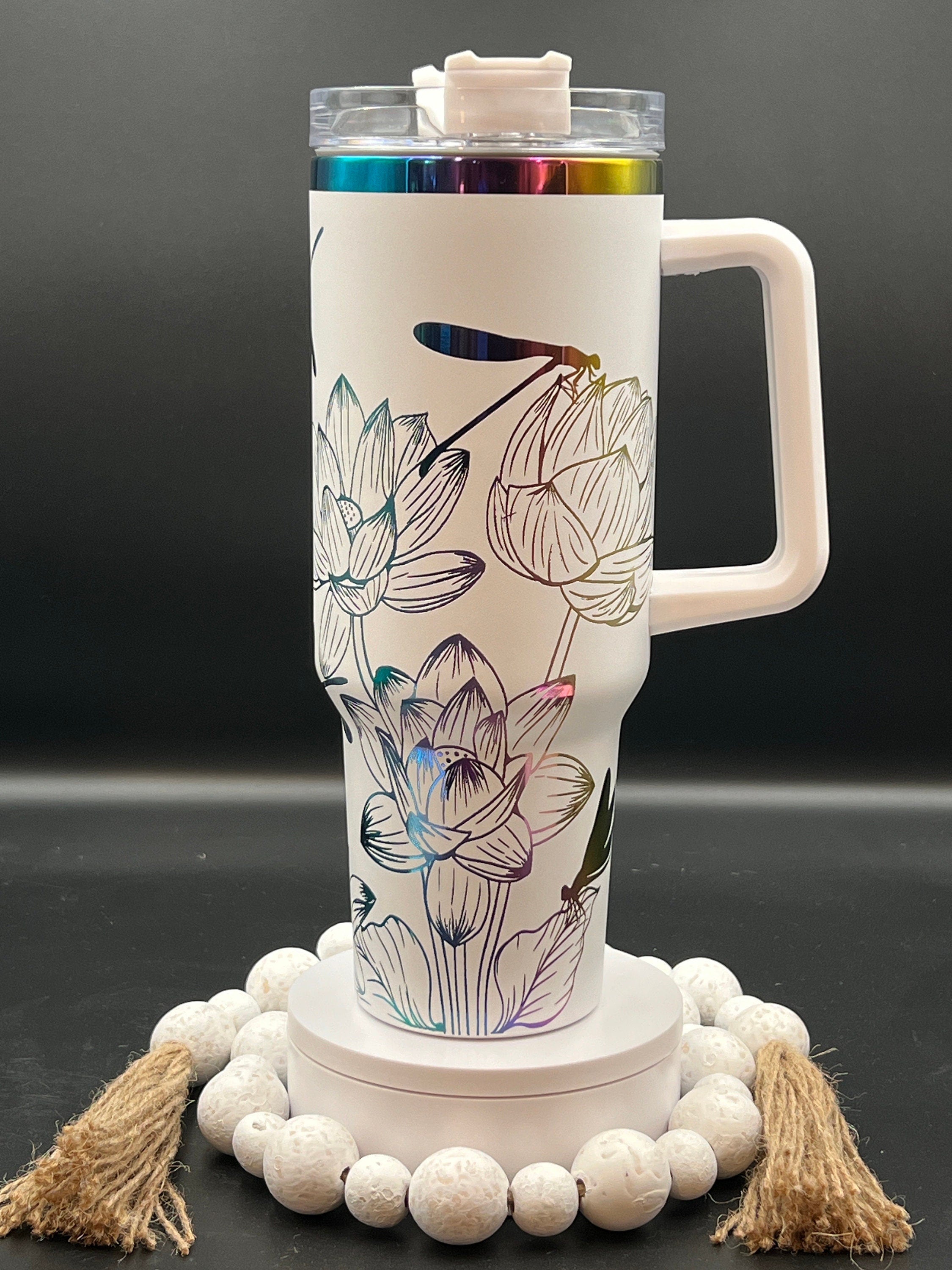 Dragonflies and Lotus Flowers Tumbler Wrap SVG | 40oz Laser Engraving File | Rotary Ready Digital Design | Jungle Theme SVG