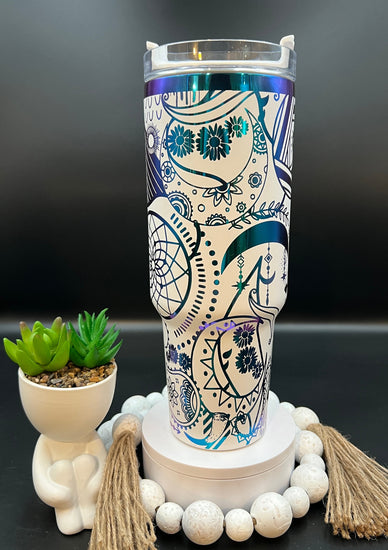 Boho Paisley Doodles Tumbler Wrap SVG | 40oz Laser Engraving File | Rotary Ready Digital Design | Zodiac Boho SVG