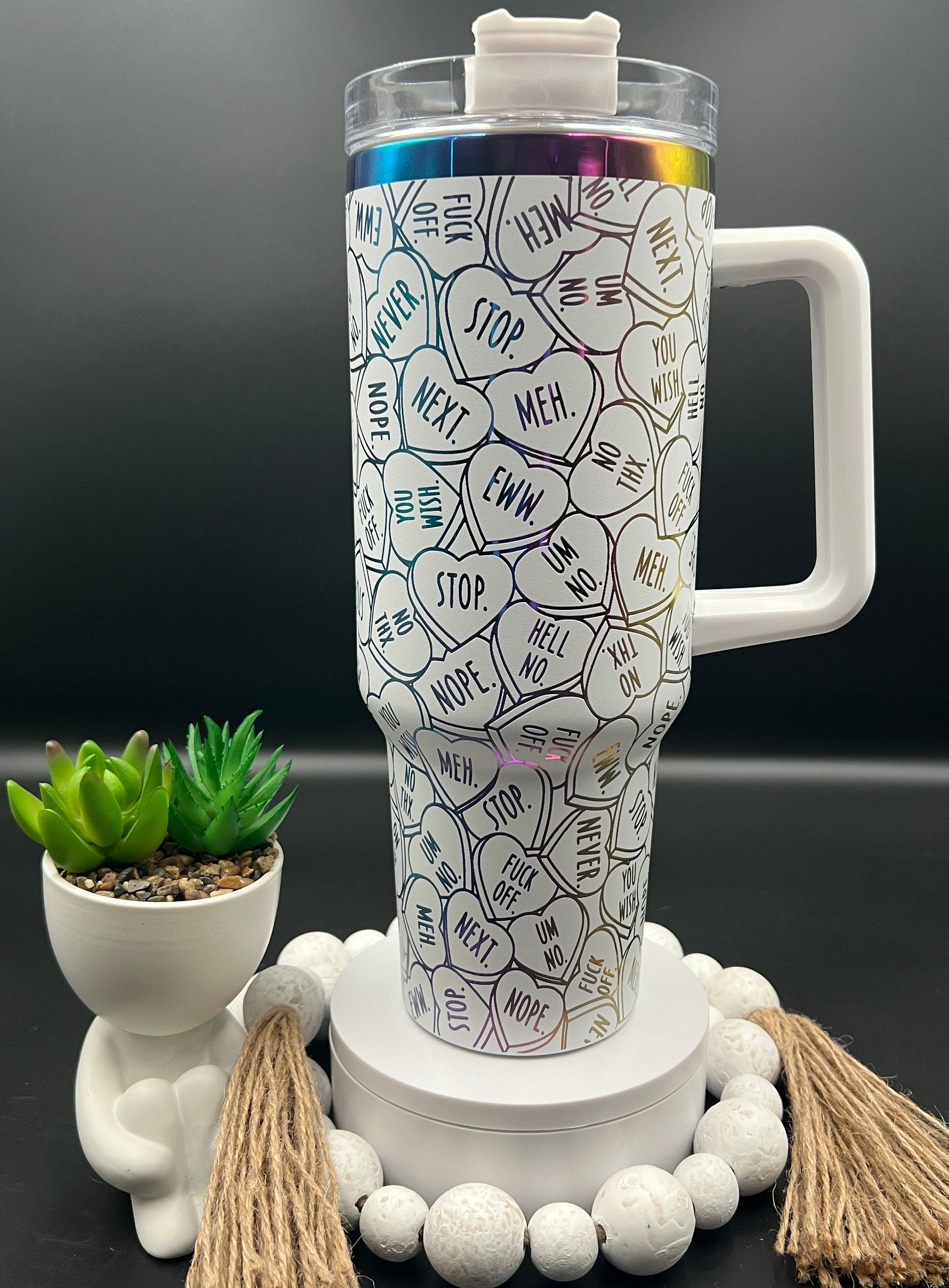 Anti Valentine's Day Conversation Hearts Holiday Tumbler Wrap SVG | 40oz Laser Engraving File | Rotary Ready Digital Design | Seasonal SVG