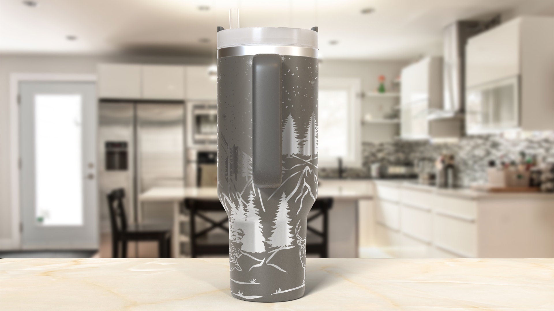 Deer Mountain Scene Tumbler Wrap SVG | 40oz Laser Engraving File | Rotary Ready Digital Design | Exotic Animal SVG