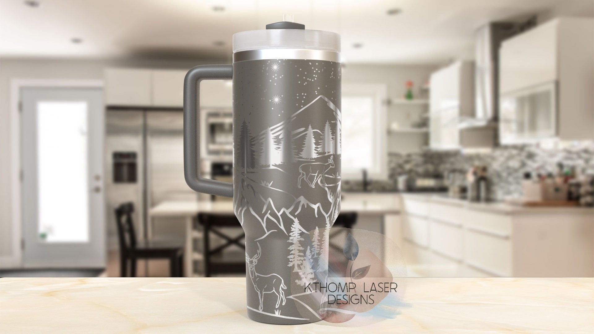 Deer Mountain Scene Tumbler Wrap SVG | 40oz Laser Engraving File | Rotary Ready Digital Design | Exotic Animal SVG