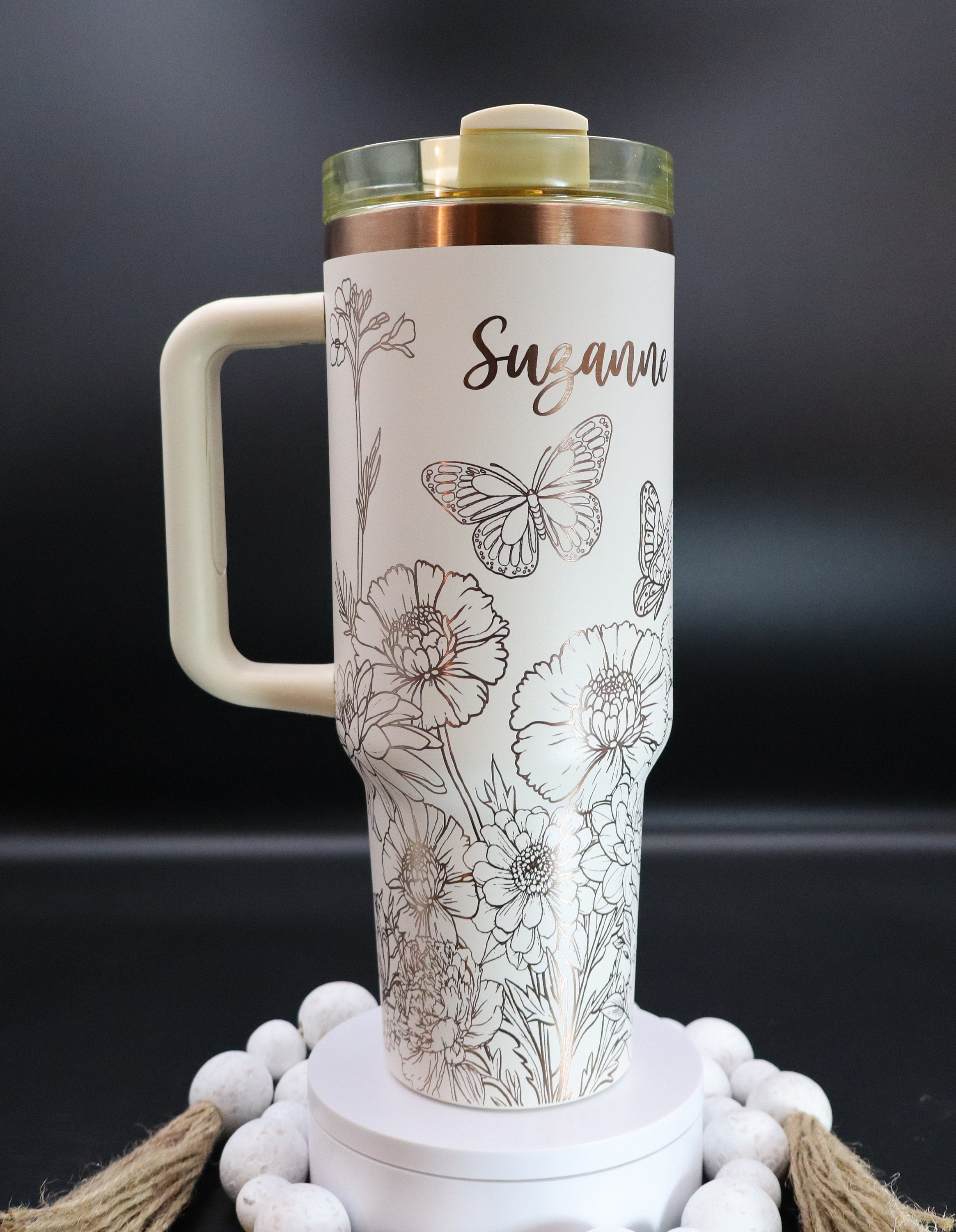 Butterfly Flower Garden Tumbler Wrap SVG | 40oz Laser Engraving File | Rotary Engrave Digital Design | Floral SVG Design