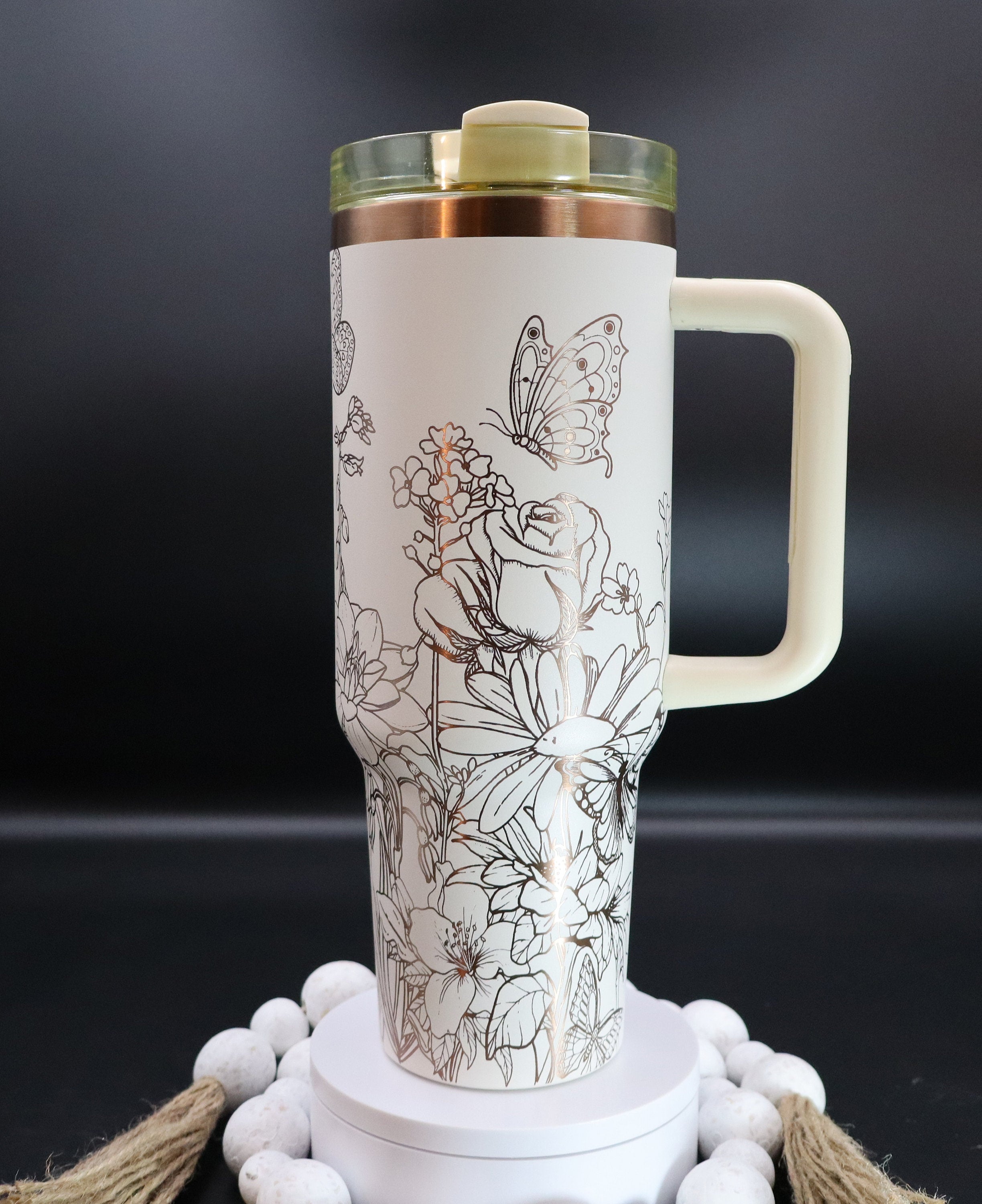 Butterfly Flower Garden Tumbler Wrap SVG | 40oz Laser Engraving File | Rotary Engrave Digital Design | Floral SVG Design