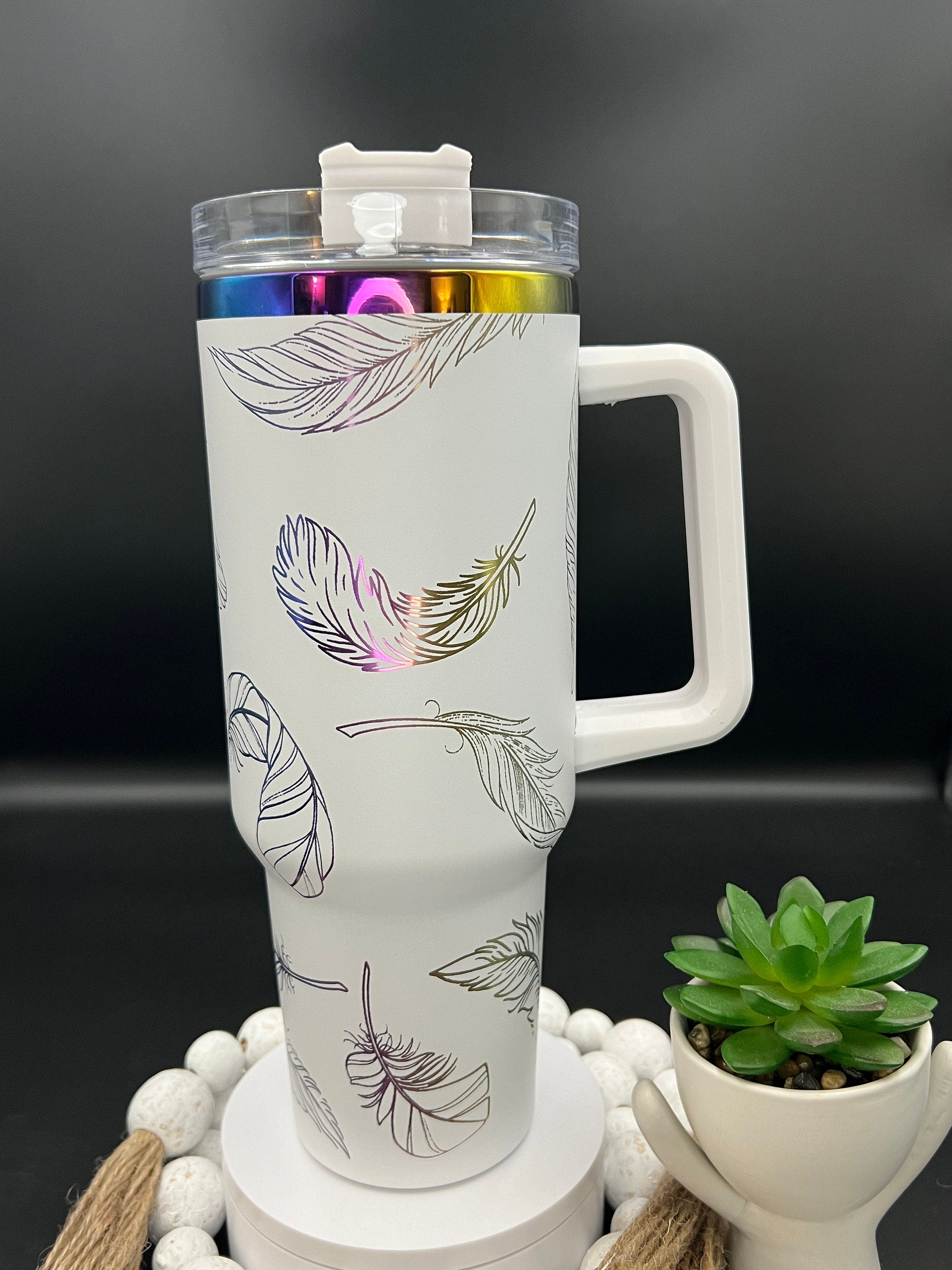 Feathers Tumbler Wrap SVG | 40oz Laser Engraving File | Rotary Ready Digital Design | Fantasy Magic SVG