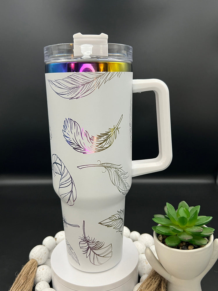Feathers Tumbler Wrap SVG | 40oz Laser Engraving File | Rotary Ready Digital Design | Fantasy Magic SVG
