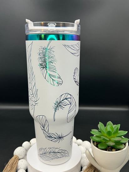 Feathers Tumbler Wrap SVG | 40oz Laser Engraving File | Rotary Ready Digital Design | Fantasy Magic SVG