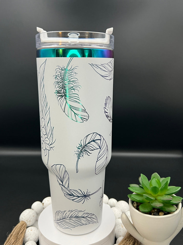 Feathers Tumbler Wrap SVG | 40oz Laser Engraving File | Rotary Ready Digital Design | Fantasy Magic SVG