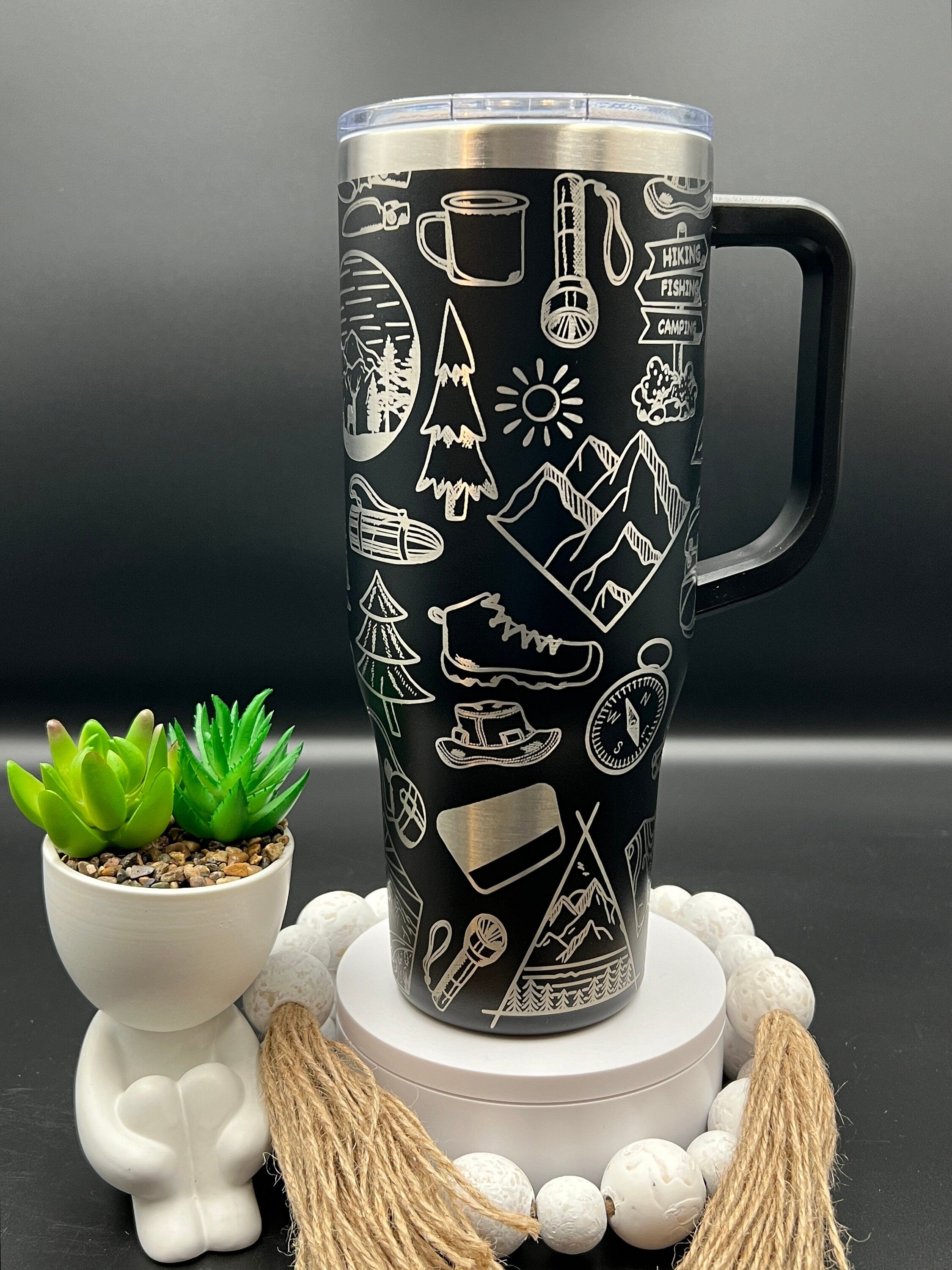 Hiking Doodles Tumbler Wrap SVG | 40oz Laser Engraving File | Rotary Ready Digital Design | Outdoor Nature SVG