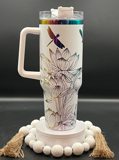 Dragonflies and Lotus Flowers Tumbler Wrap SVG | 40oz Laser Engraving File | Rotary Ready Digital Design | Jungle Theme SVG
