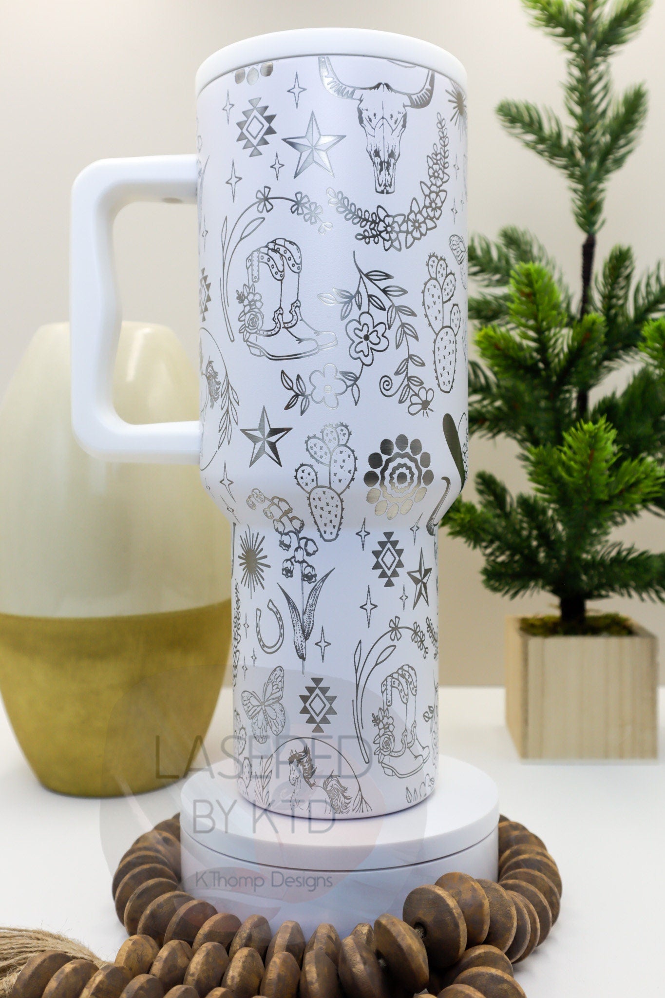 Southwestern Skull Boho Doodles Tumbler Wrap SVG | 40oz Laser Engraving File | Rotary Ready Digital Design | Western Farm SVG