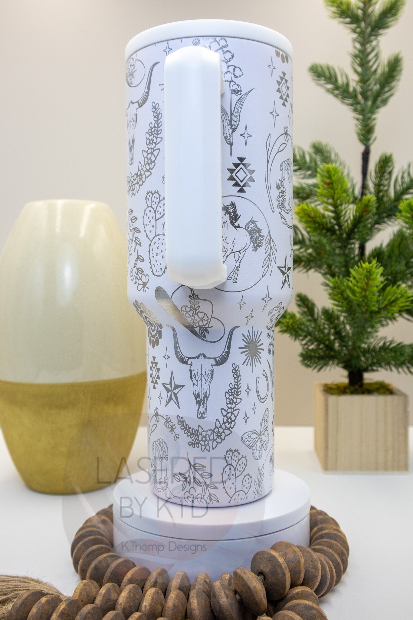 Southwestern Skull Boho Doodles Tumbler Wrap SVG | 40oz Laser Engraving File | Rotary Ready Digital Design | Western Farm SVG