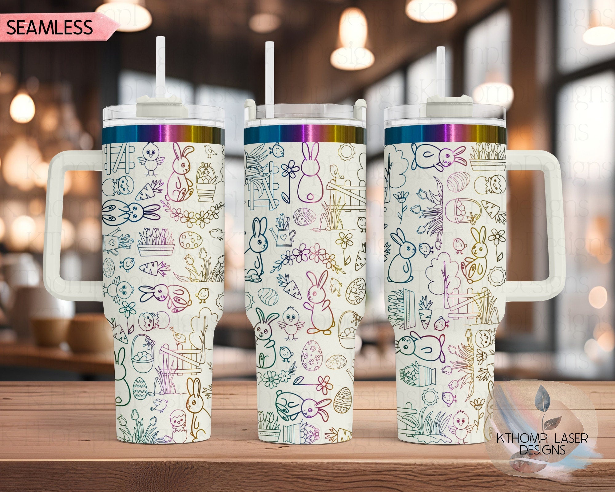 Easter Bunny Doodles Holiday Tumbler Wrap SVG | 40oz Laser Engraving File | Rotary Ready Digital Design | Seasonal SVG