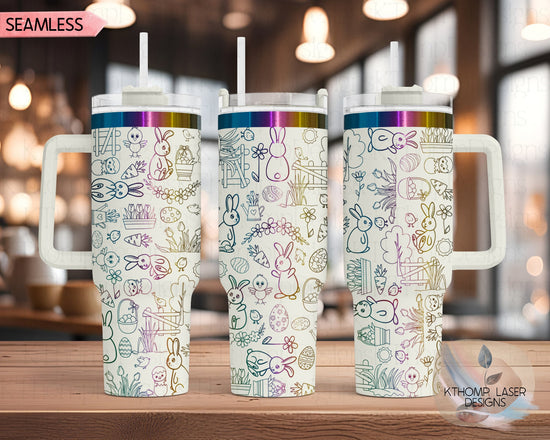 Easter Bunny Doodles Holiday Tumbler Wrap SVG | 40oz Laser Engraving File | Rotary Ready Digital Design | Seasonal SVG