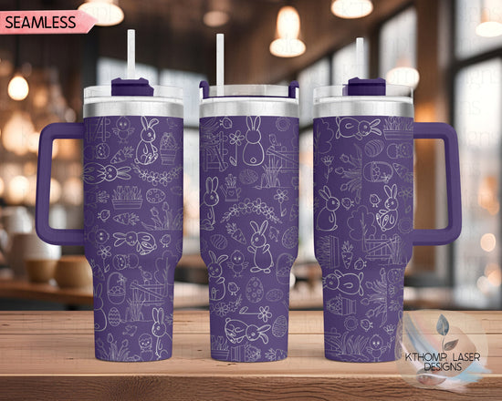 Easter Bunny Doodles Holiday Tumbler Wrap SVG | 40oz Laser Engraving File | Rotary Ready Digital Design | Seasonal SVG