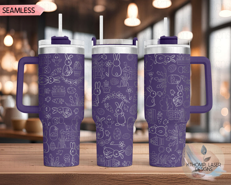 Easter Bunny Doodles Holiday Tumbler Wrap SVG | 40oz Laser Engraving File | Rotary Ready Digital Design | Seasonal SVG
