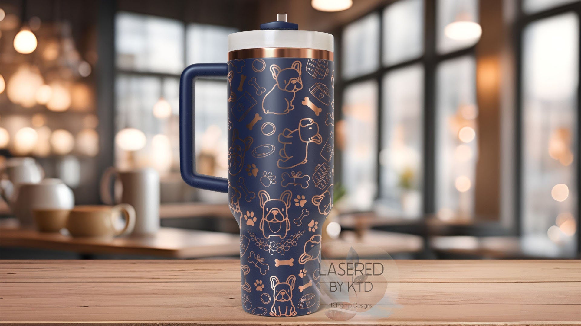 Frenchie Tumbler Wrap SVG | 40oz Laser Engraving File | Rotary Engrave Digital Design | Dog Lover Gift