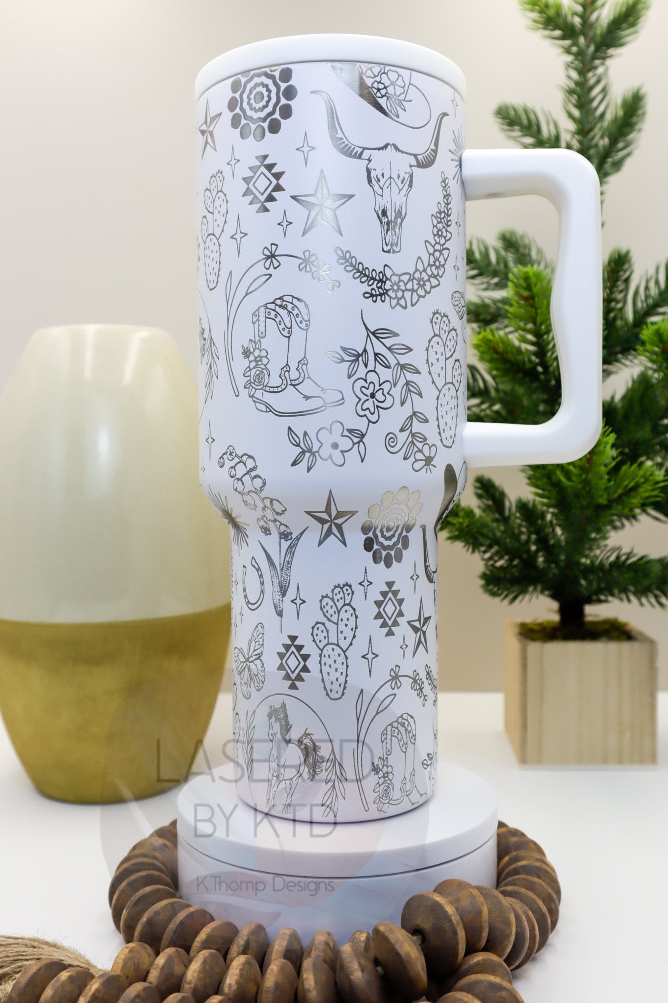 Southwestern Skull Boho Doodles Tumbler Wrap SVG | 40oz Laser Engraving File | Rotary Ready Digital Design | Western Farm SVG