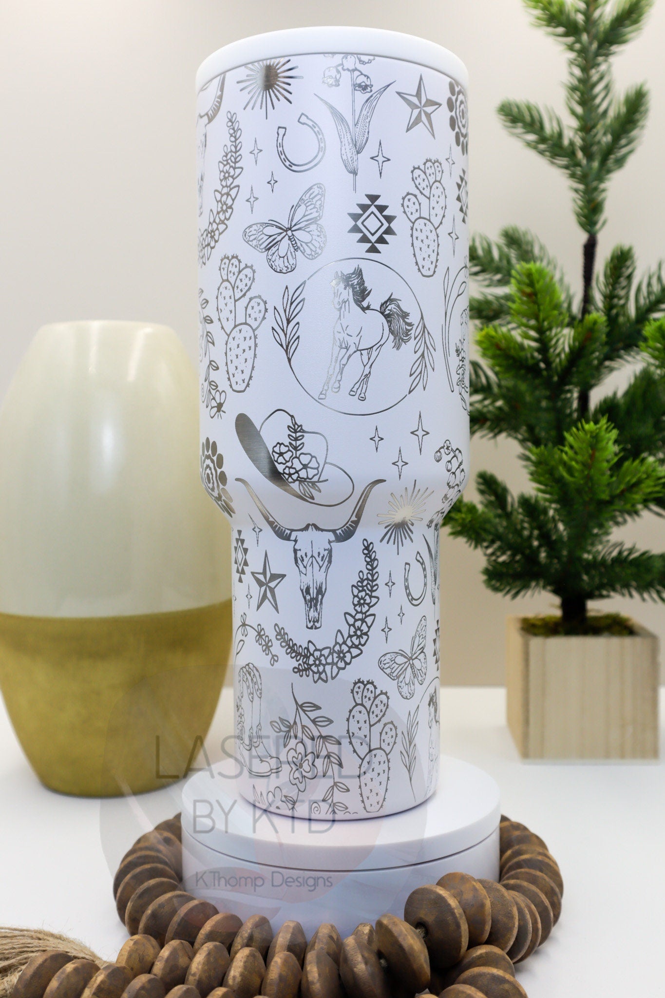 Southwestern Skull Boho Doodles Tumbler Wrap SVG | 40oz Laser Engraving File | Rotary Ready Digital Design | Western Farm SVG