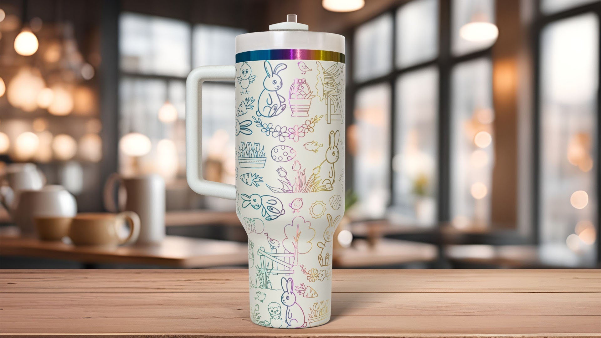 Easter Bunny Doodles Holiday Tumbler Wrap SVG | 40oz Laser Engraving File | Rotary Ready Digital Design | Seasonal SVG