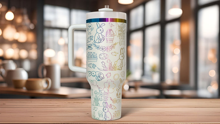 Easter Bunny Doodles Holiday Tumbler Wrap SVG | 40oz Laser Engraving File | Rotary Ready Digital Design | Seasonal SVG