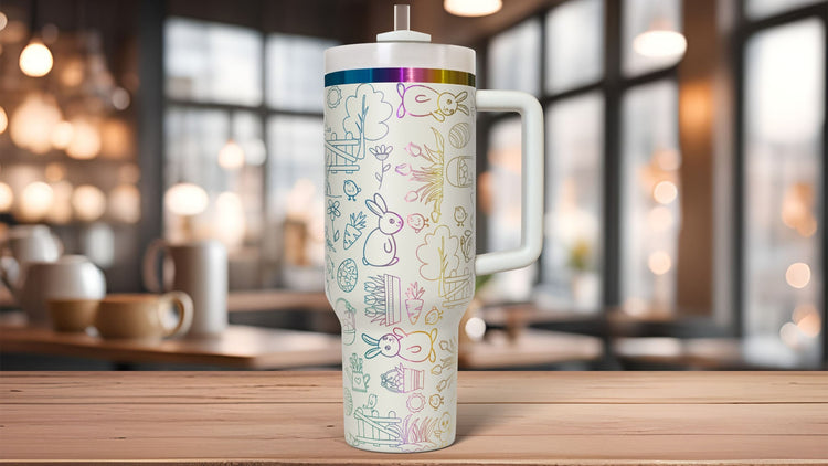 Easter Bunny Doodles Holiday Tumbler Wrap SVG | 40oz Laser Engraving File | Rotary Ready Digital Design | Seasonal SVG