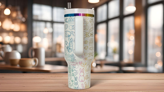 Easter Bunny Doodles Holiday Tumbler Wrap SVG | 40oz Laser Engraving File | Rotary Ready Digital Design | Seasonal SVG