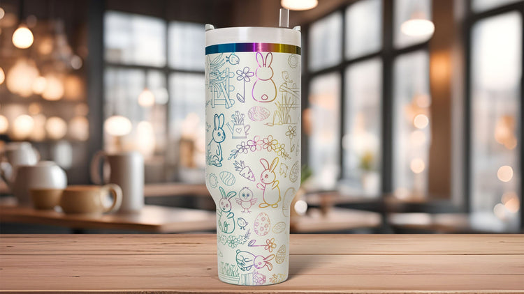 Easter Bunny Doodles Holiday Tumbler Wrap SVG | 40oz Laser Engraving File | Rotary Ready Digital Design | Seasonal SVG