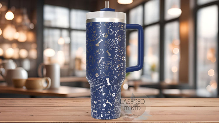 Pugs Tumbler Wrap SVG | 40oz Laser Engraving File | Rotary Engrave Digital Design | Dog Lover Gift