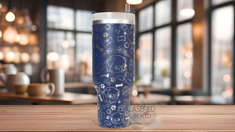 Pugs Tumbler Wrap SVG | 40oz Laser Engraving File | Rotary Engrave Digital Design | Dog Lover Gift
