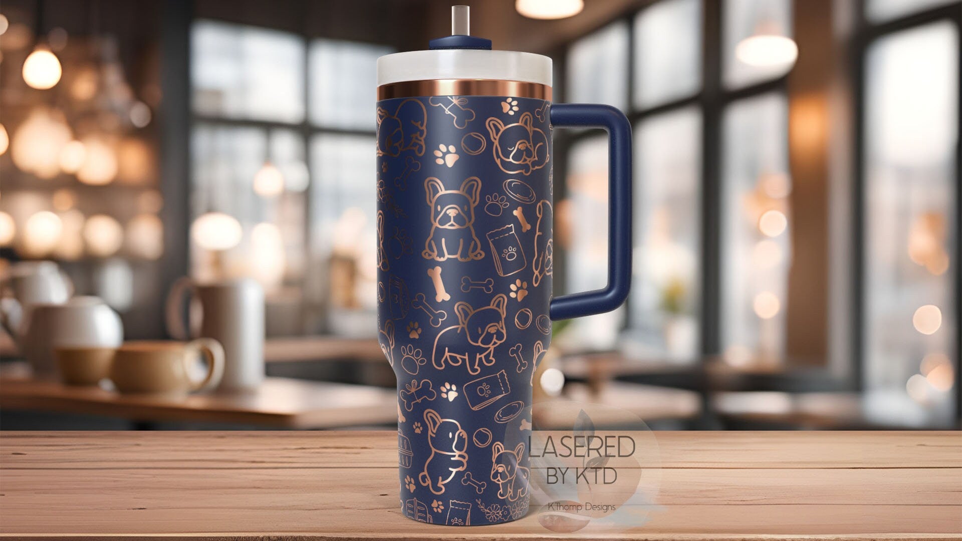 Frenchie Tumbler Wrap SVG | 40oz Laser Engraving File | Rotary Engrave Digital Design | Dog Lover Gift