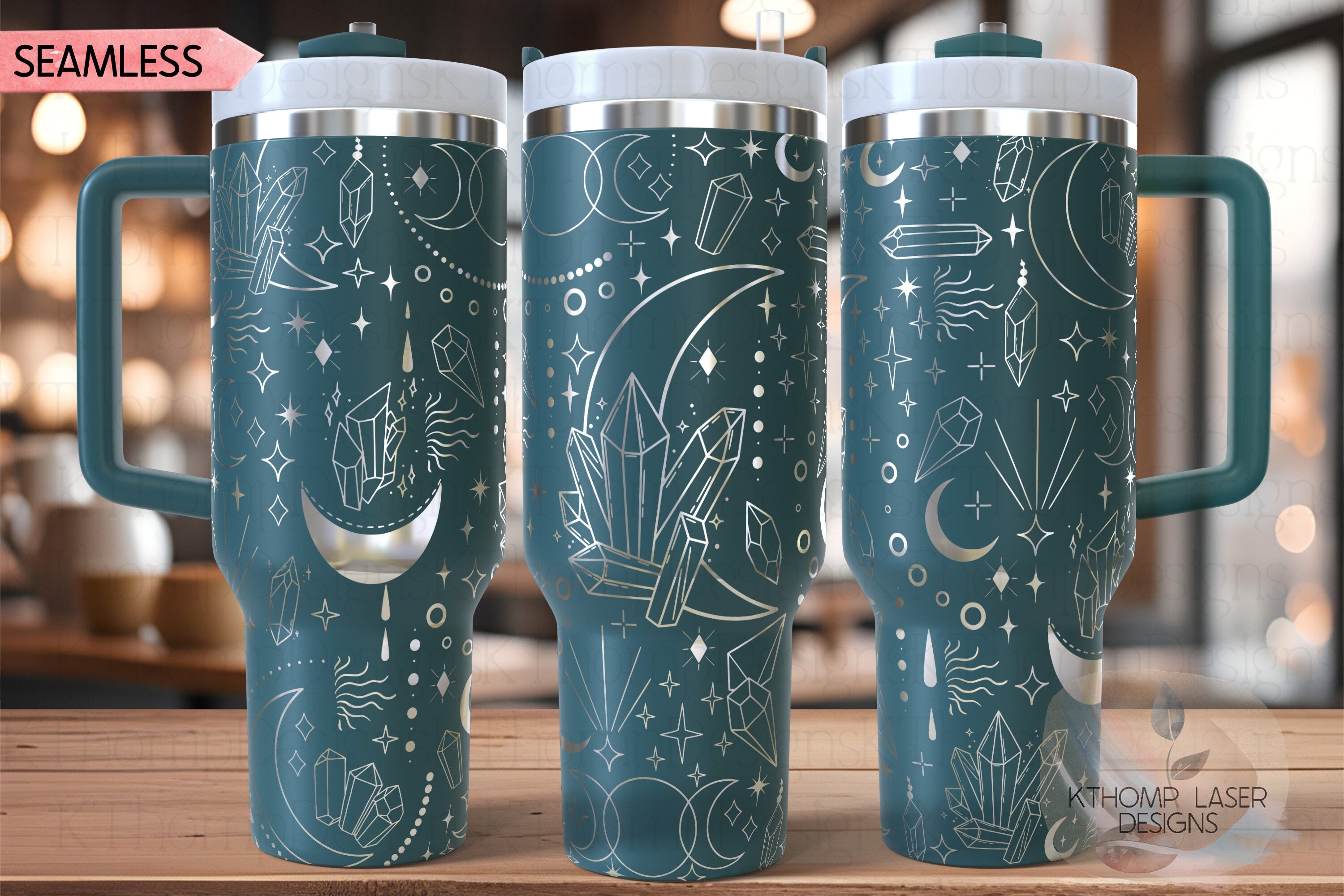 Crystals and Moons Tumbler Wrap SVG | 40oz Laser Engraving File | Rotary Ready Digital Design | Zodiac Boho SVG