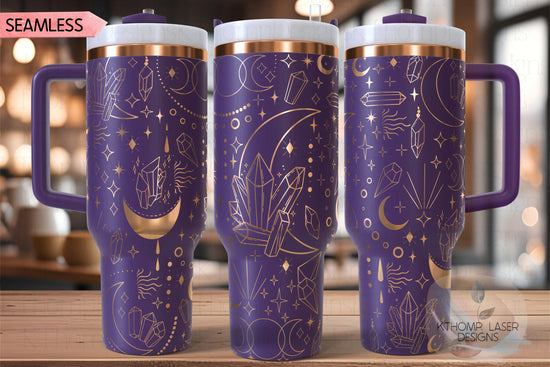 Crystals and Moons Tumbler Wrap SVG | 40oz Laser Engraving File | Rotary Ready Digital Design | Zodiac Boho SVG