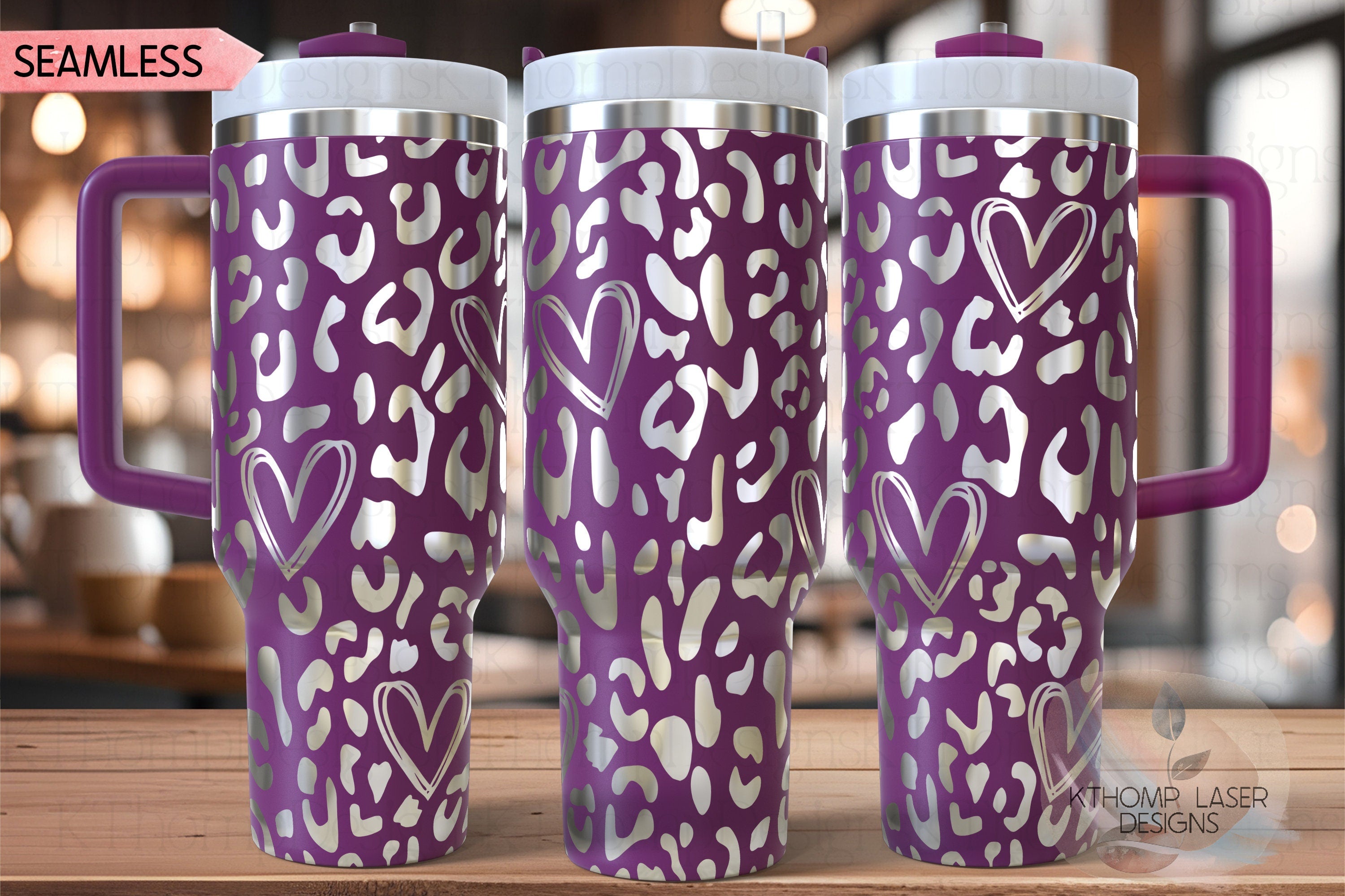 Leopard Hearts Cheetah Print Tumbler Wrap SVG | 40oz Laser Engraving File | Rotary Ready Digital Design | Fantasy Magic SVG