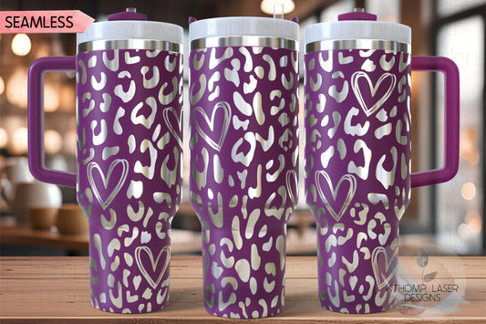 Leopard Hearts Cheetah Print Tumbler Wrap SVG | 40oz Laser Engraving File | Rotary Ready Digital Design | Fantasy Magic SVG