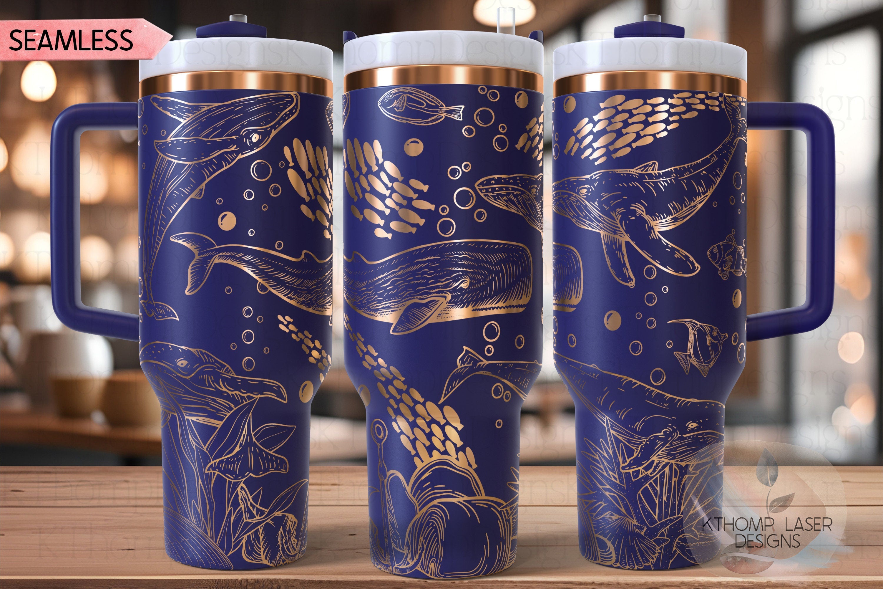 Whales Tumbler Wrap SVG | 40oz Laser Engraving File | Rotary Ready Digital Design | Ocean Nautical SVG