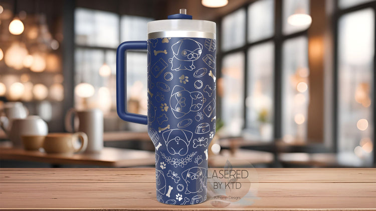 Pugs Tumbler Wrap SVG | 40oz Laser Engraving File | Rotary Engrave Digital Design | Dog Lover Gift