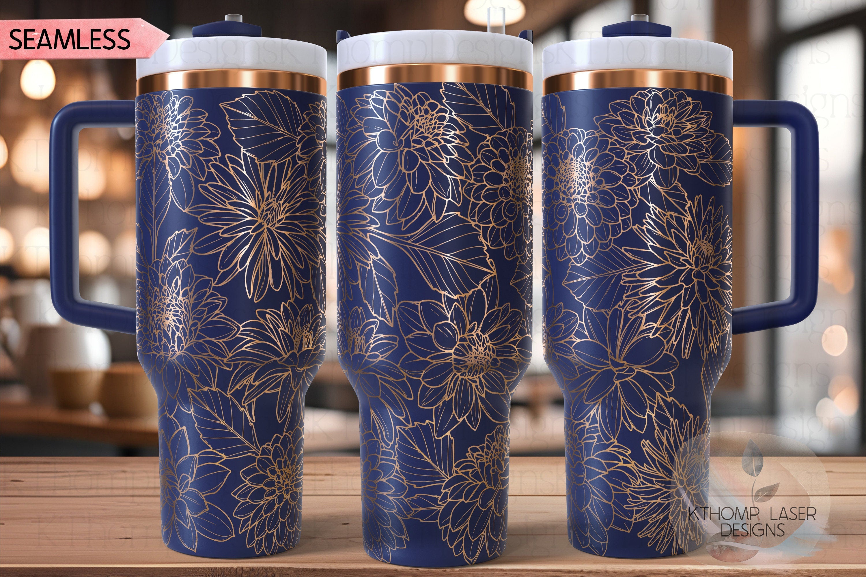 Dahlias Tumbler Wrap SVG | 40oz Laser Engraving File | Rotary Engrave Digital Design | Floral SVG Design