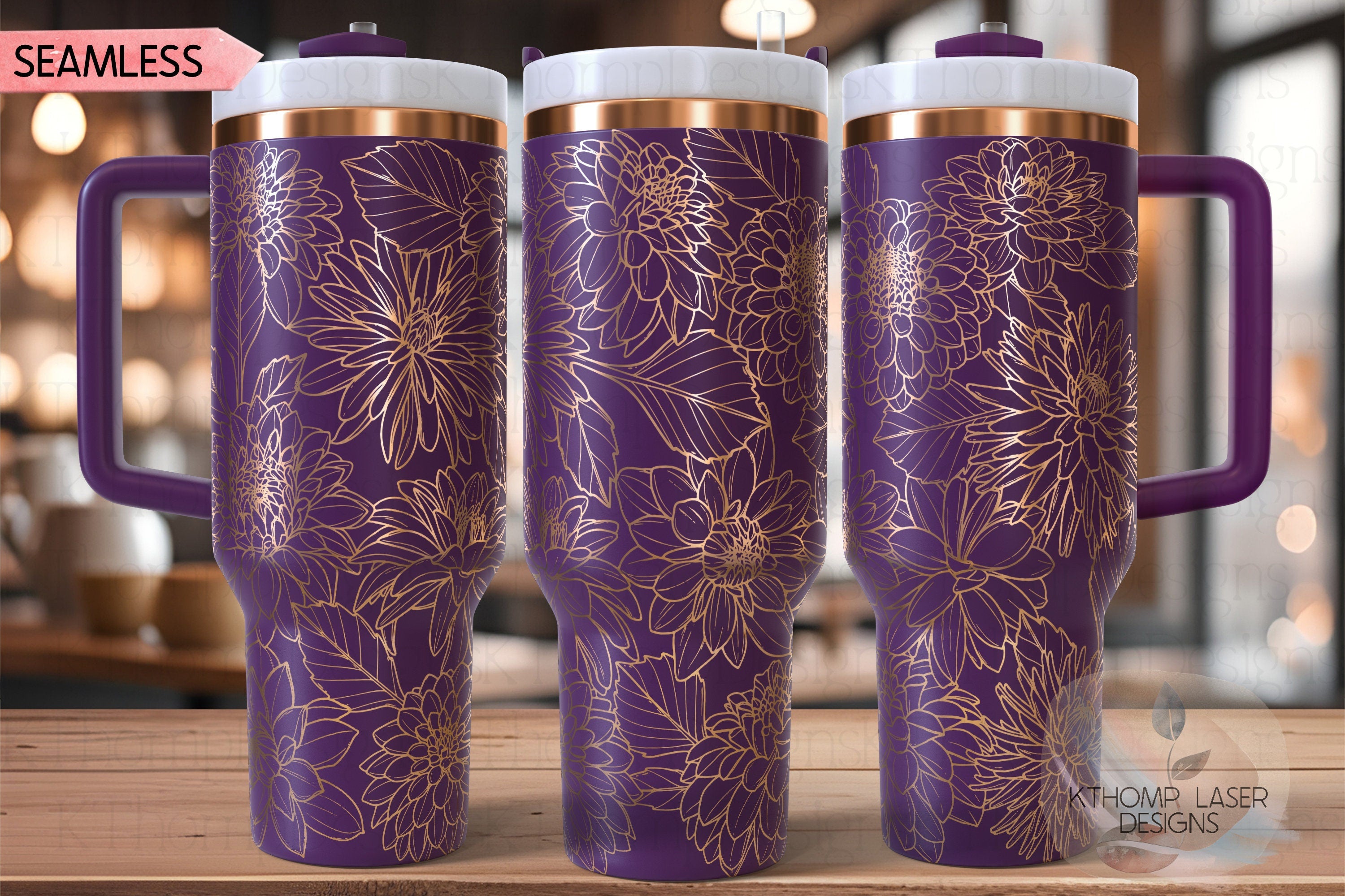 Dahlias Tumbler Wrap SVG | 40oz Laser Engraving File | Rotary Engrave Digital Design | Floral SVG Design