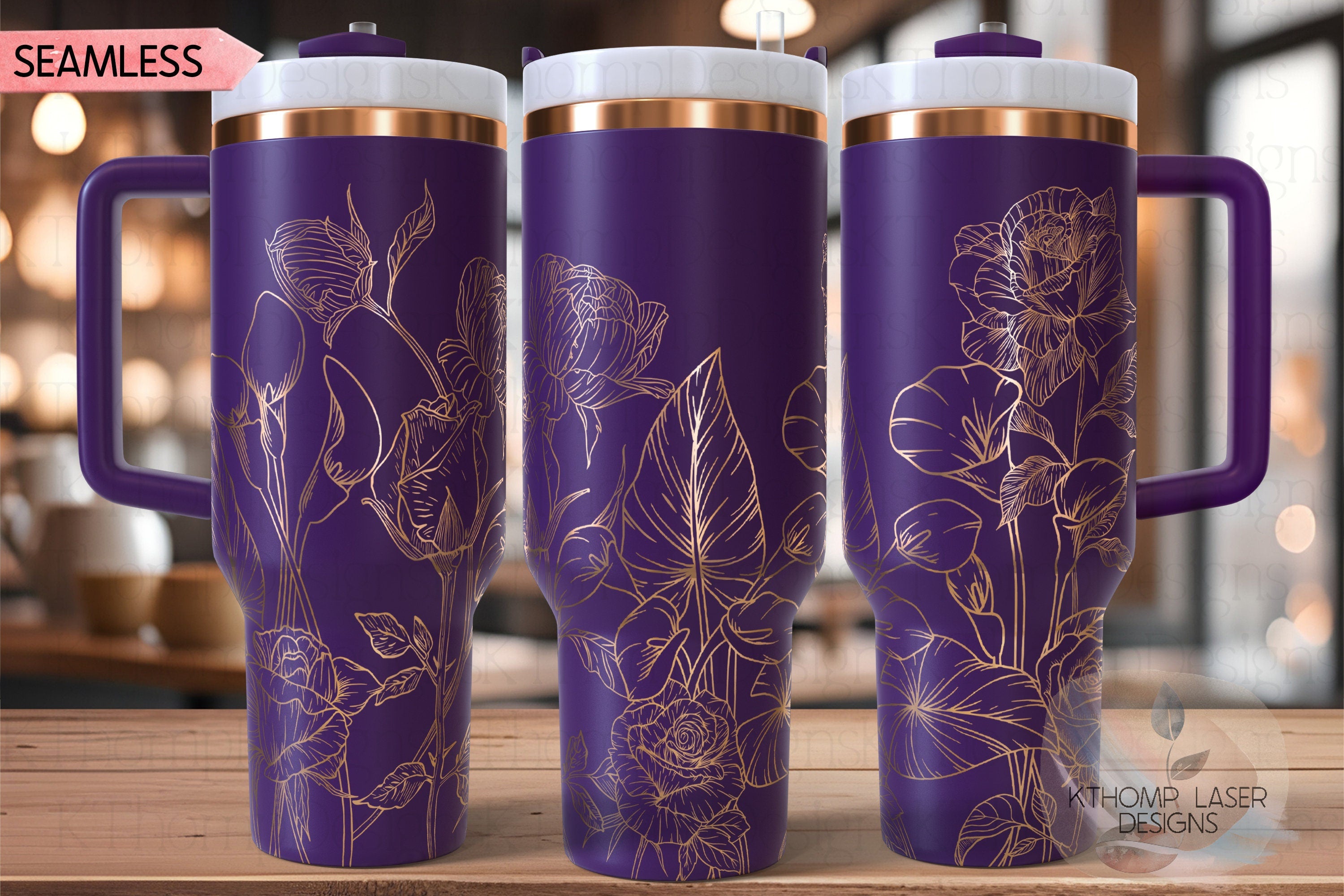Calla Lilies and Roses Tumbler Wrap SVG | 40oz Laser Engraving File | Rotary Engrave Digital Design | Floral SVG Design