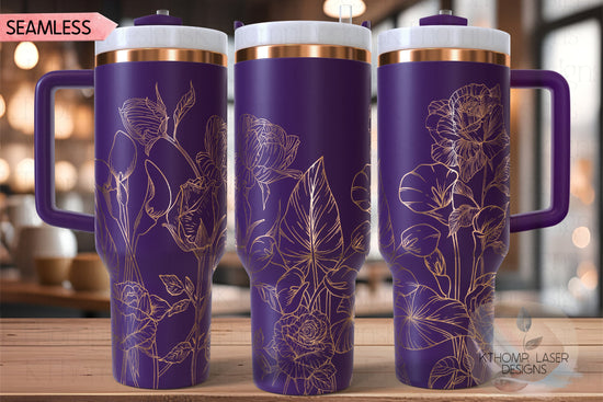 Calla Lilies and Roses Tumbler Wrap SVG | 40oz Laser Engraving File | Rotary Engrave Digital Design | Floral SVG Design