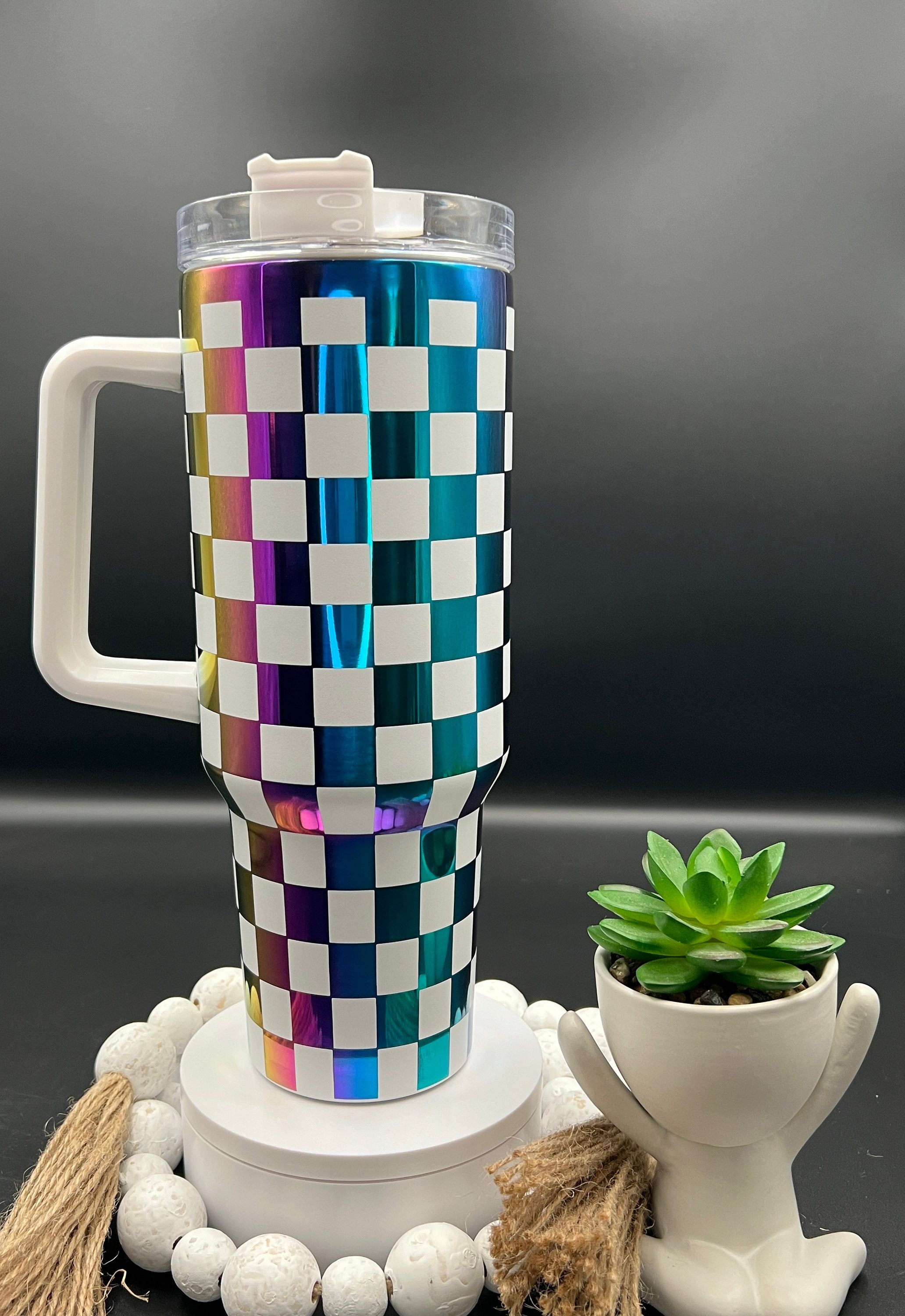 Checkerboard Pattern Tumbler Wrap SVG | 40oz Laser Engraving File | Rotary Ready Digital Background SVG