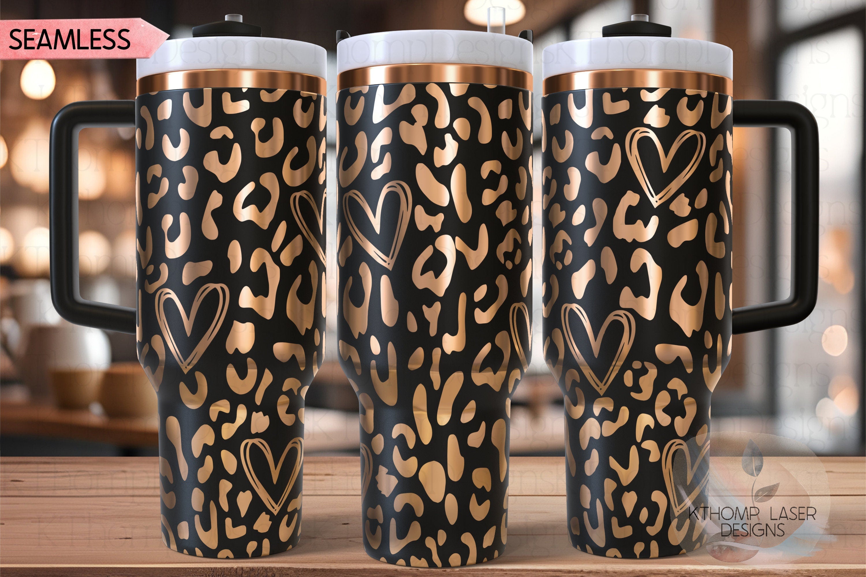 Leopard Hearts Cheetah Print Tumbler Wrap SVG | 40oz Laser Engraving File | Rotary Ready Digital Design | Fantasy Magic SVG