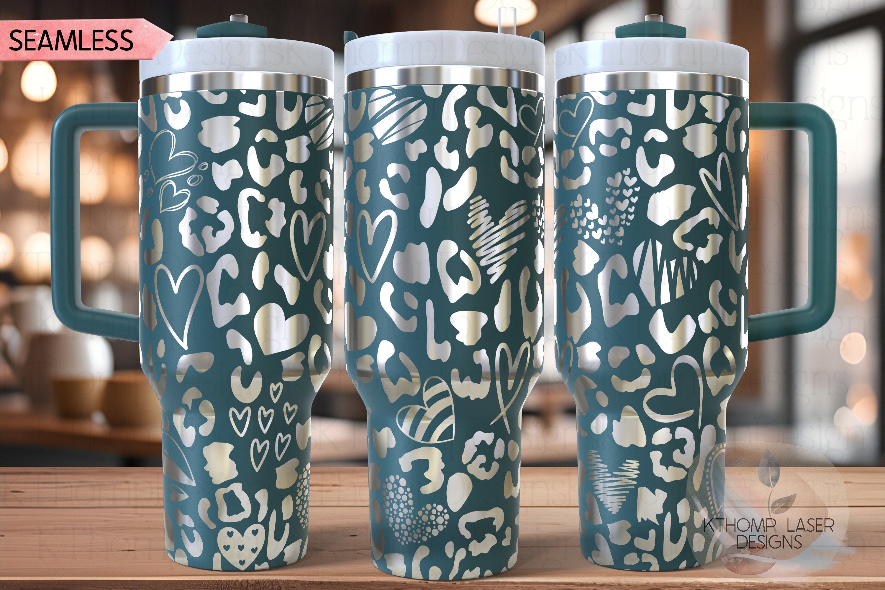 Cheetah Hearts Leopard Print Tumbler Wrap SVG | 40oz Laser Engraving File | Rotary Ready Digital Design | Fantasy Magic SVG