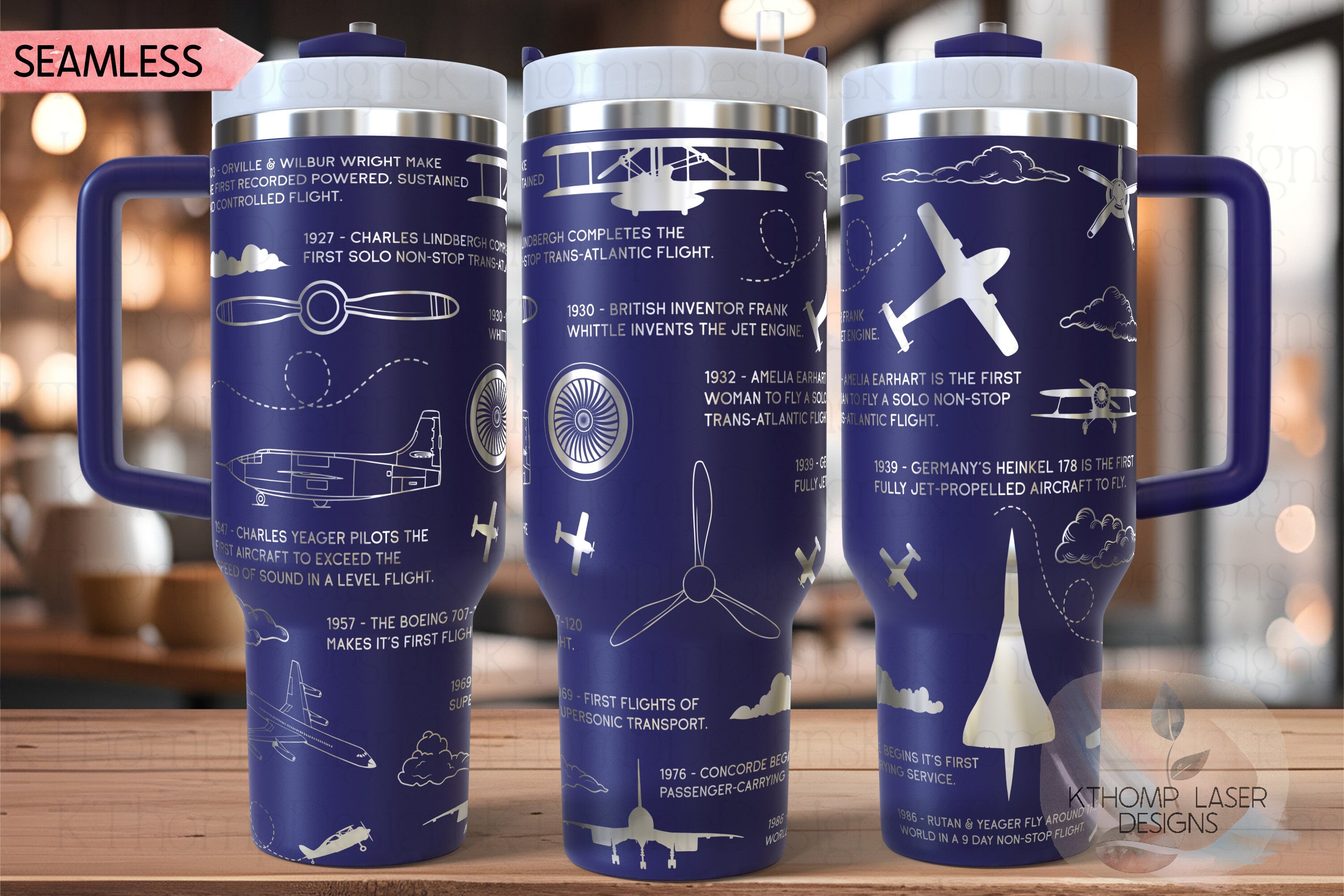 Aviation History Airplane Tumbler Wrap SVG | 40oz Laser Engraving File | Rotary Ready Digital Design | Career Gift SVG