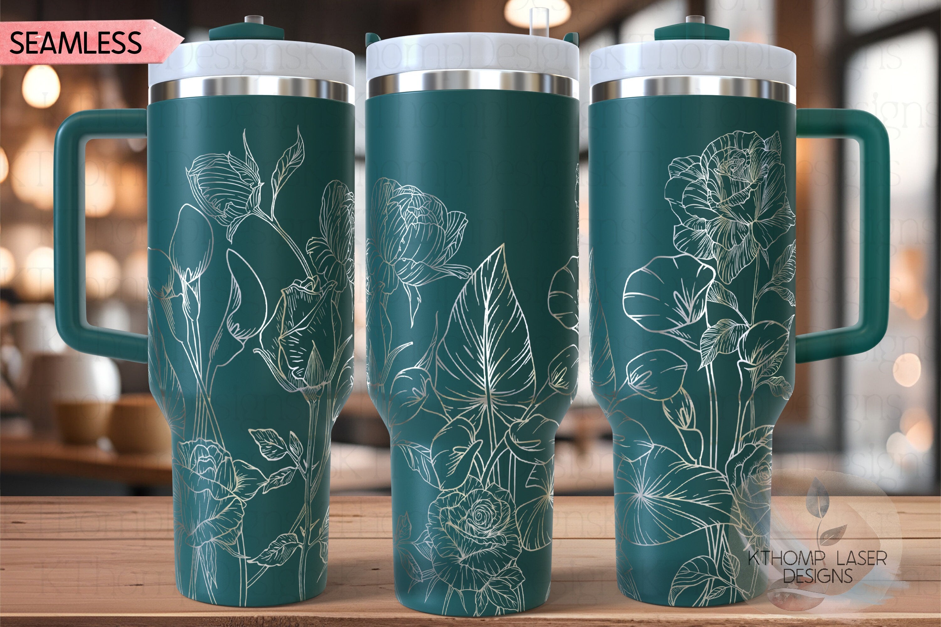 Calla Lilies and Roses Tumbler Wrap SVG | 40oz Laser Engraving File | Rotary Engrave Digital Design | Floral SVG Design