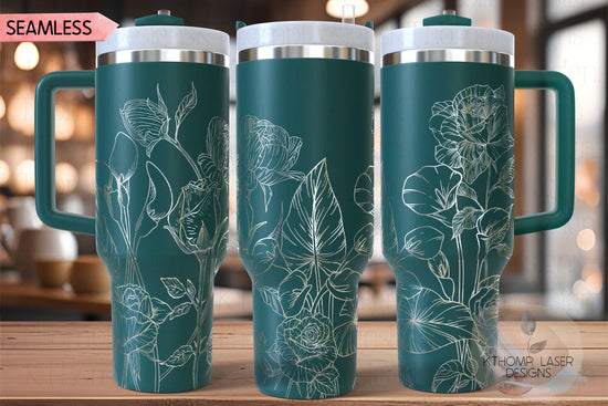 Calla Lilies and Roses Tumbler Wrap SVG | 40oz Laser Engraving File | Rotary Engrave Digital Design | Floral SVG Design