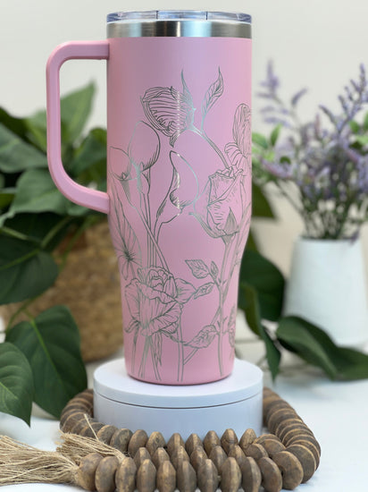 Calla Lilies and Roses Tumbler Wrap SVG | 40oz Laser Engraving File | Rotary Engrave Digital Design | Floral SVG Design