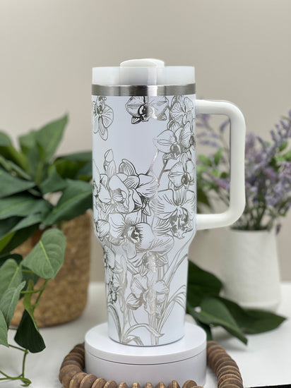 Orchids Tumbler Wrap SVG | 40oz Laser Engraving File | Rotary Engrave Digital Design | Floral SVG Design