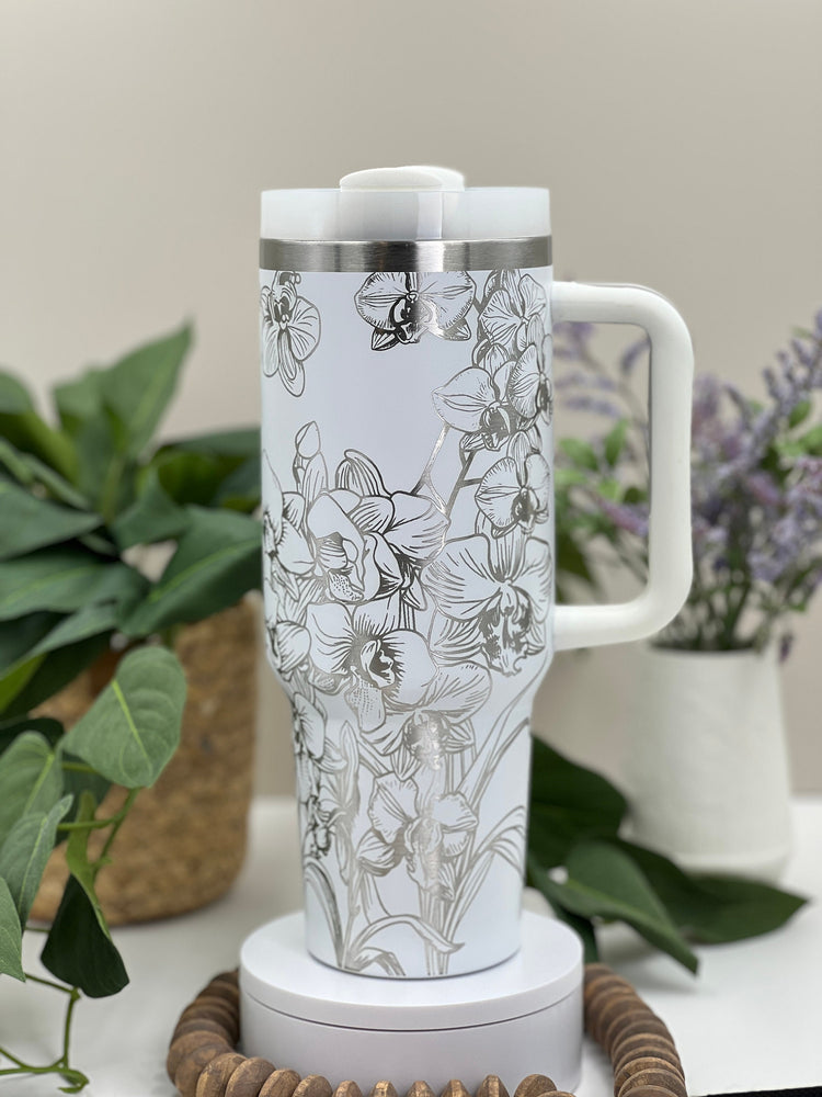 Orchids Tumbler Wrap SVG | 40oz Laser Engraving File | Rotary Engrave Digital Design | Floral SVG Design